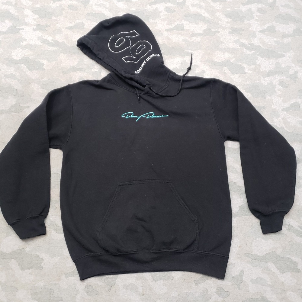 Danny Duncan Sweatshirt Mens Small Black #69 Pockets Hooded Long Sleeve